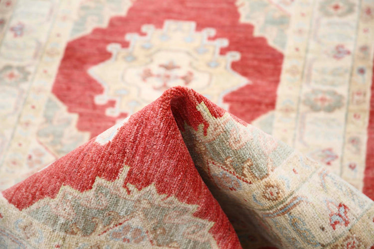 Traditional Hand Knotted Ziegler Farhan Wool Rug of Size 2'7'' X 7'7'' in Red and Red Colors - Made in Afghanistan