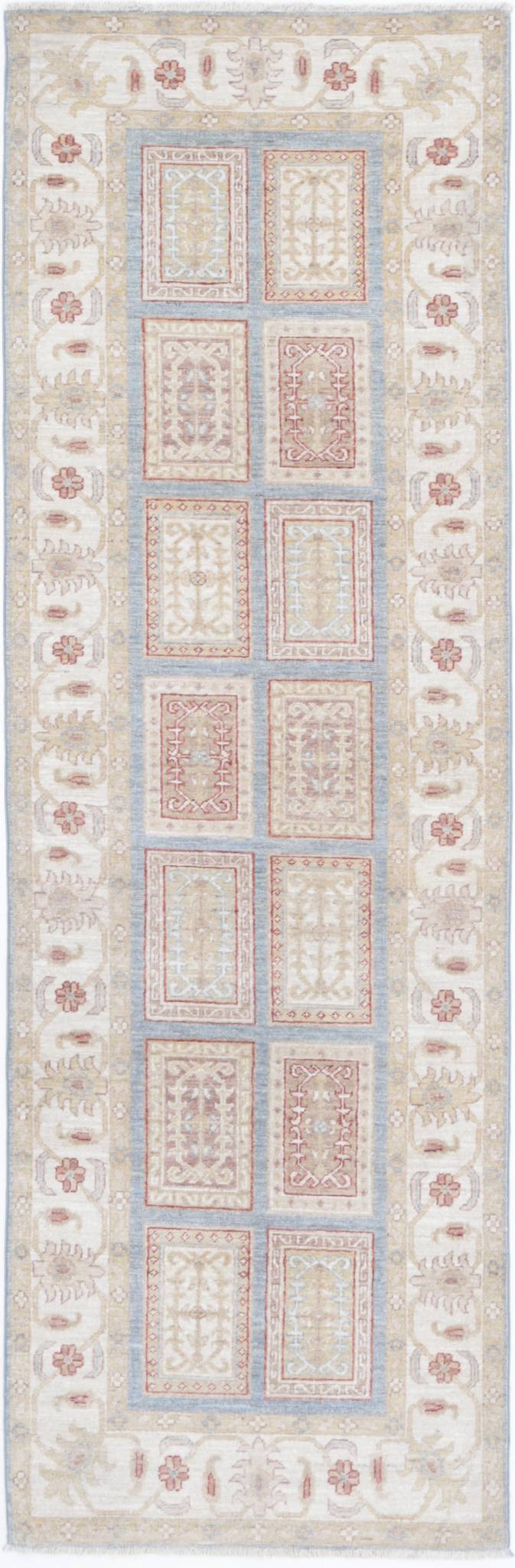 Traditional Hand Knotted Serenity Farhan Wool Rug of Size 2'6'' X 8'3'' in Blue and Ivory Colors - Made in Afghanistan