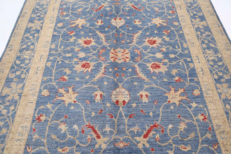 Traditional Hand Knotted Ziegler Farhan Wool Rug of Size 6'3'' X 9'6'' in Blue and Blue Colors - Made in Afghanistan