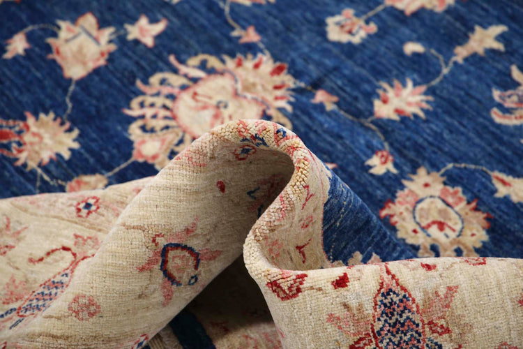 Traditional Hand Knotted Ziegler Farhan Wool Rug of Size 6'9'' X 9'3'' in Blue and Ivory Colors - Made in Afghanistan