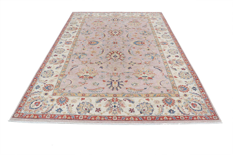 Traditional Hand Knotted Ziegler Farhan Wool Rug of Size 6'7'' X 9'6'' in Grey and Ivory Colors - Made in Afghanistan