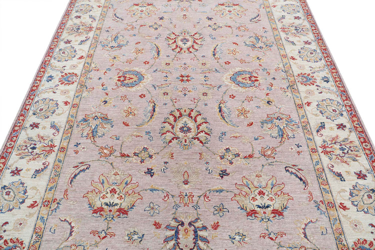 Traditional Hand Knotted Ziegler Farhan Wool Rug of Size 6'7'' X 9'6'' in Grey and Ivory Colors - Made in Afghanistan