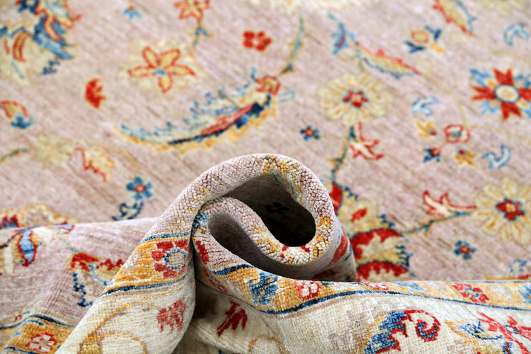 Traditional Hand Knotted Ziegler Farhan Wool Rug of Size 6'7'' X 9'6'' in Grey and Ivory Colors - Made in Afghanistan