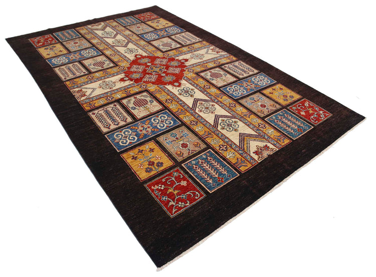 Traditional Hand Knotted Ziegler Farhan Wool Rug of Size 6'6'' X 9'10'' in Multi and Black Colors - Made in Afghanistan