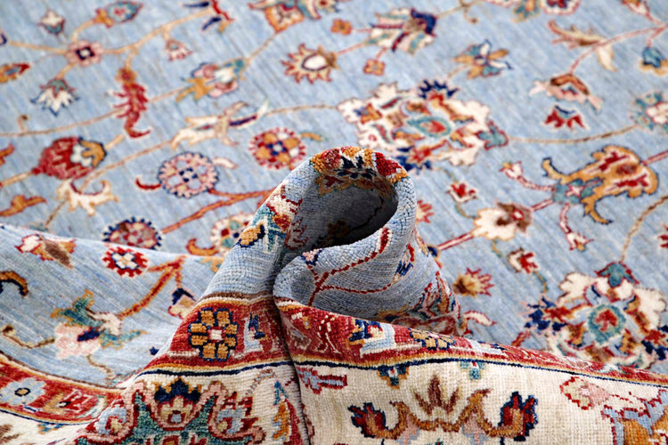 Traditional Hand Knotted Ziegler Farhan Wool Rug of Size 6'9'' X 9'8'' in Blue and Ivory Colors - Made in Afghanistan