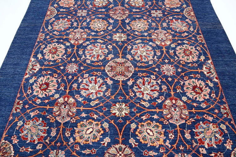 Traditional Hand Knotted Ziegler Farhan Wool Rug of Size 6'10'' X 9'3'' in Blue and Blue Colors - Made in Afghanistan
