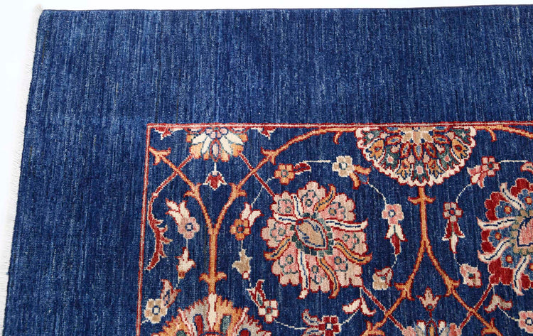 Traditional Hand Knotted Ziegler Farhan Wool Rug of Size 6'10'' X 9'3'' in Blue and Blue Colors - Made in Afghanistan
