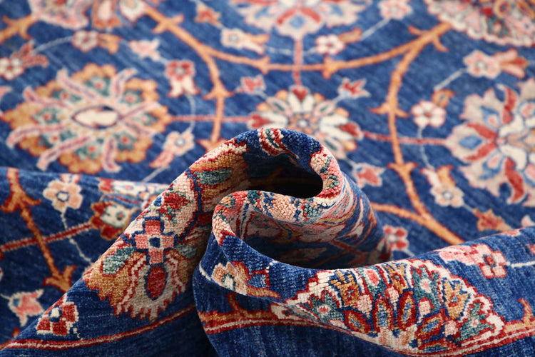 Traditional Hand Knotted Ziegler Farhan Wool Rug of Size 6'10'' X 9'3'' in Blue and Blue Colors - Made in Afghanistan