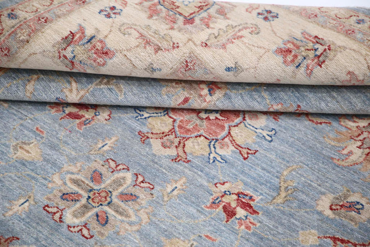 Traditional Hand Knotted Ziegler Farhan Wool Rug of Size 6'4'' X 8'5'' in Blue and Ivory Colors - Made in Afghanistan