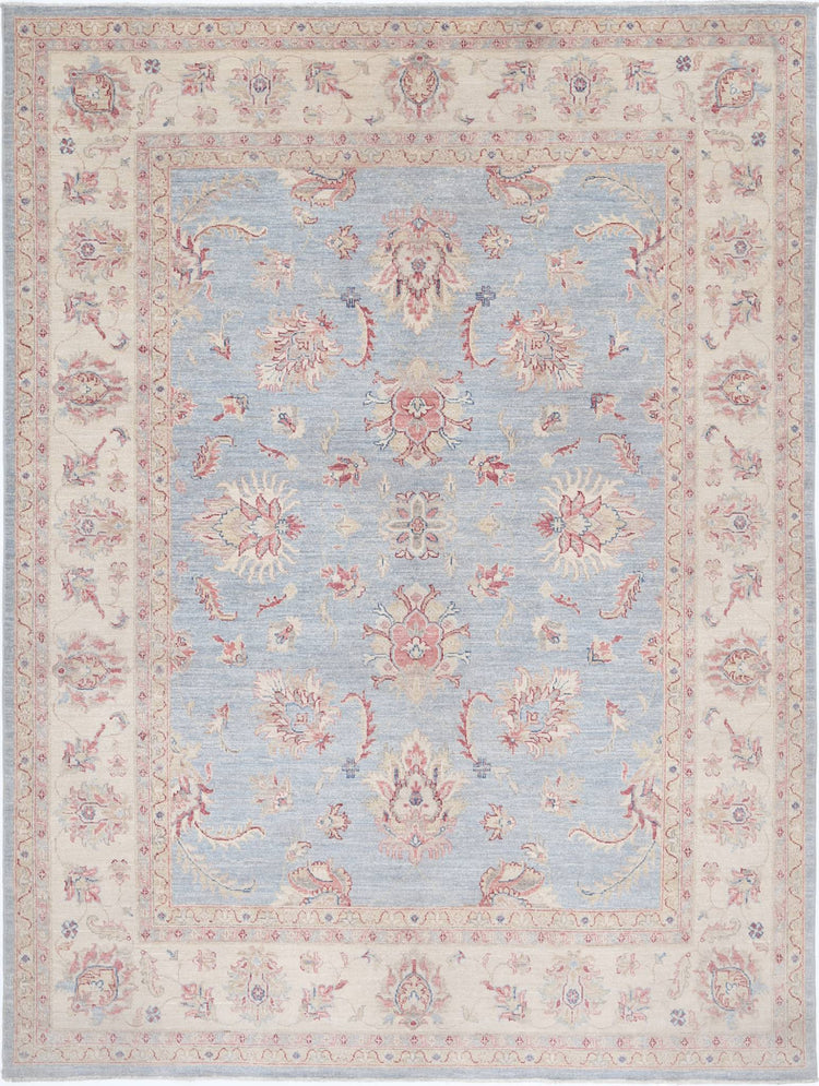 Traditional Hand Knotted Ziegler Farhan Wool Rug of Size 6'4'' X 8'5'' in Blue and Ivory Colors - Made in Afghanistan