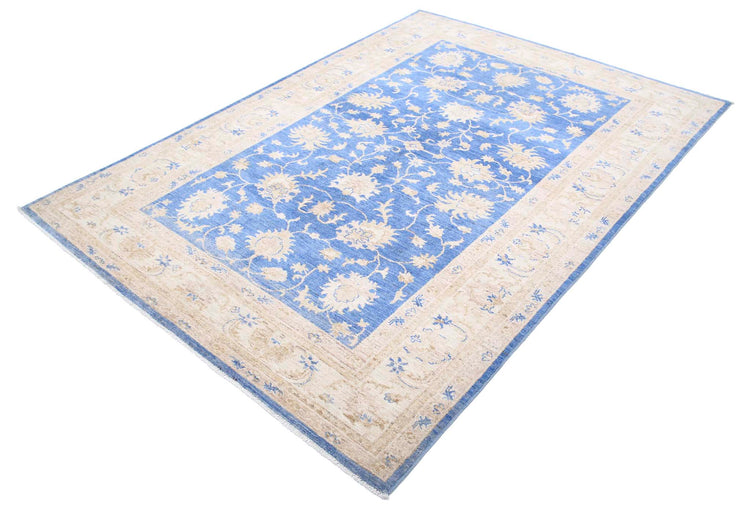 Traditional Hand Knotted Ziegler Farhan Wool Rug of Size 5'8'' X 7'10'' in Blue and Ivory Colors - Made in Afghanistan