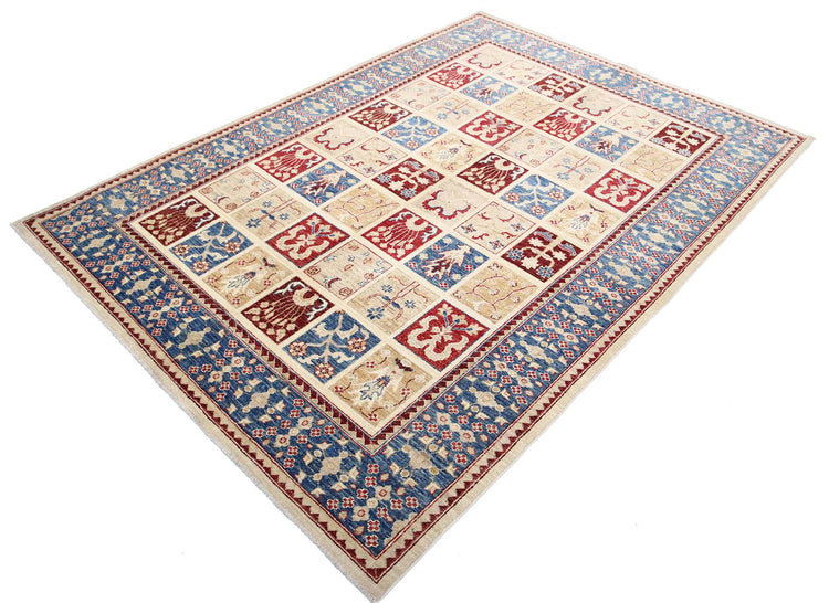 Traditional Hand Knotted Ziegler Farhan Wool Rug of Size 5'7'' X 7'8'' in Multi and Ivory Colors - Made in Afghanistan