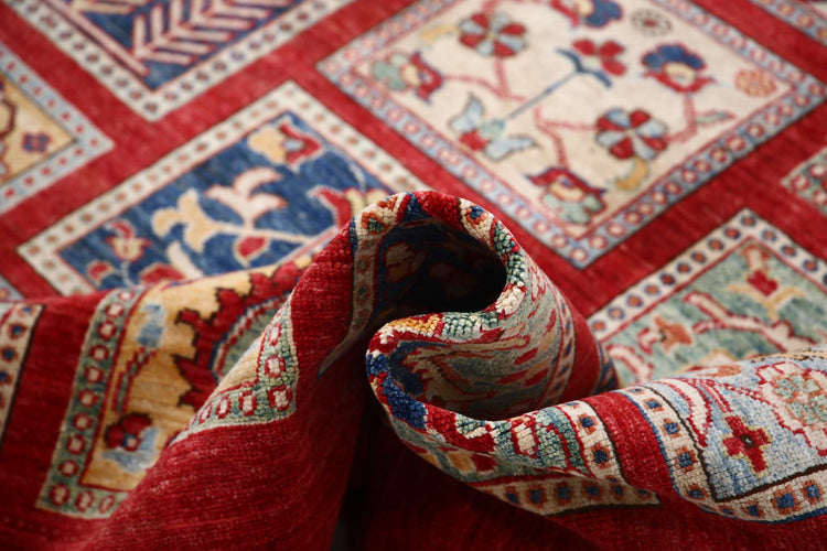 Traditional Hand Knotted Ziegler Farhan Wool Rug of Size 5'9'' X 8'0'' in Red and Red Colors - Made in Afghanistan