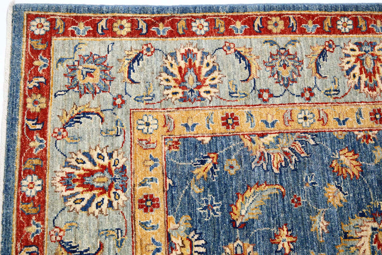 Traditional Hand Knotted Ziegler Farhan Wool Rug of Size 5'7'' X 8'2'' in Blue and Grey Colors - Made in Afghanistan
