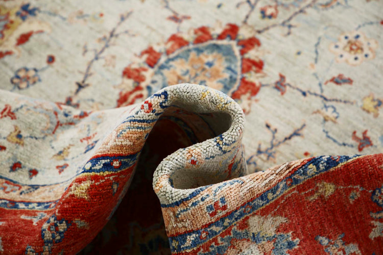 Traditional Hand Knotted Ziegler Farhan Wool Rug of Size 5'6'' X 8'8'' in Blue and Red Colors - Made in Afghanistan