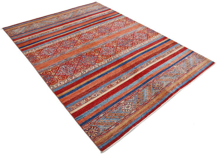Traditional Hand Knotted Khurjeen Farhan Wool Rug of Size 5'7'' X 7'6'' in Multi and Multi Colors - Made in Afghanistan
