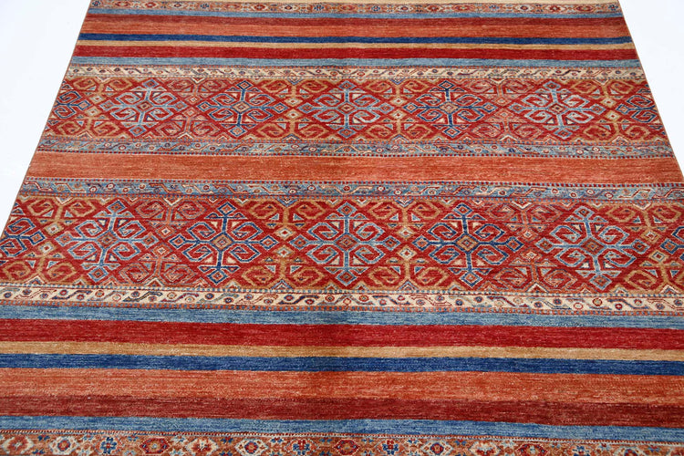 Traditional Hand Knotted Khurjeen Farhan Wool Rug of Size 5'7'' X 7'6'' in Multi and Multi Colors - Made in Afghanistan