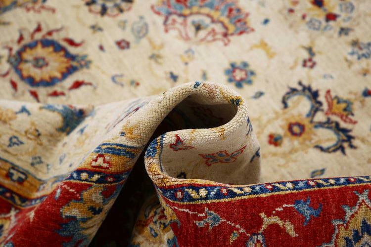 Traditional Hand Knotted Ziegler Farhan Wool Rug of Size 5'8'' X 8'0'' in Ivory and Red Colors - Made in Afghanistan