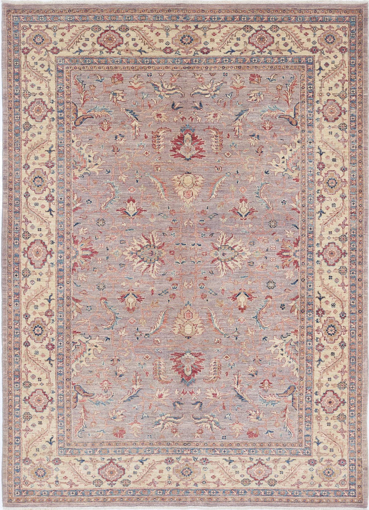 Traditional Hand Knotted Ziegler Farhan Wool Rug of Size 5'7'' X 7'10'' in Grey and Ivory Colors - Made in Afghanistan