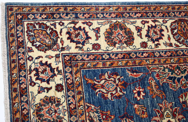 Traditional Hand Knotted Ziegler Farhan Wool Rug of Size 5'5'' X 7'7'' in Blue and Ivory Colors - Made in Afghanistan
