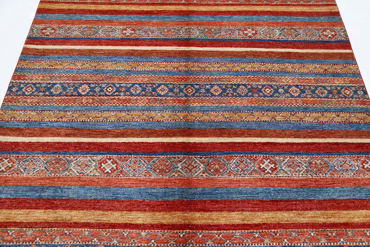 Traditional Hand Knotted Khurjeen Farhan Wool Rug of Size 5'7'' X 7'8'' in Multi and Multi Colors - Made in Afghanistan