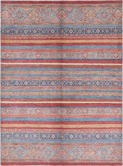 Traditional Hand Knotted Khurjeen Farhan Wool Rug of Size 5'7'' X 7'8'' in Multi and Multi Colors - Made in Afghanistan
