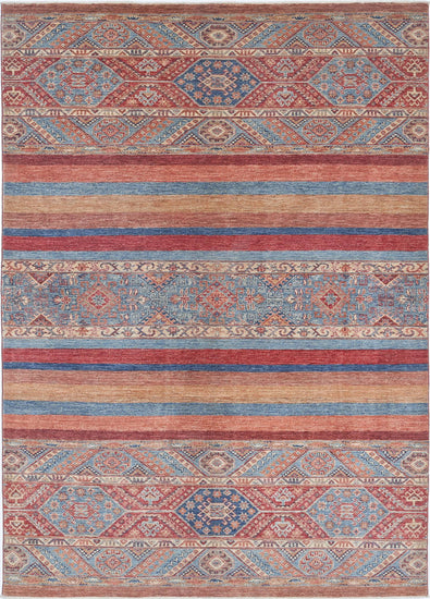 Traditional Hand Knotted Khurjeen Farhan Wool Rug of Size 5'8'' X 7'10'' in Multi and Multi Colors - Made in Afghanistan