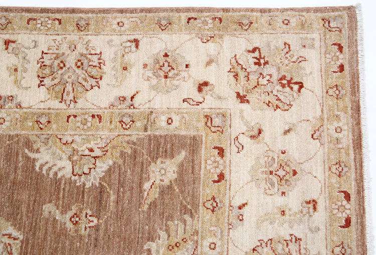 Traditional Hand Knotted Ziegler Farhan Wool Rug of Size 6'3'' X 8'3'' in Brown and Ivory Colors - Made in Afghanistan