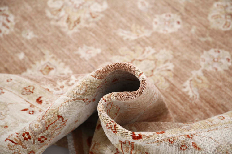 Traditional Hand Knotted Ziegler Farhan Wool Rug of Size 6'3'' X 8'3'' in Brown and Ivory Colors - Made in Afghanistan
