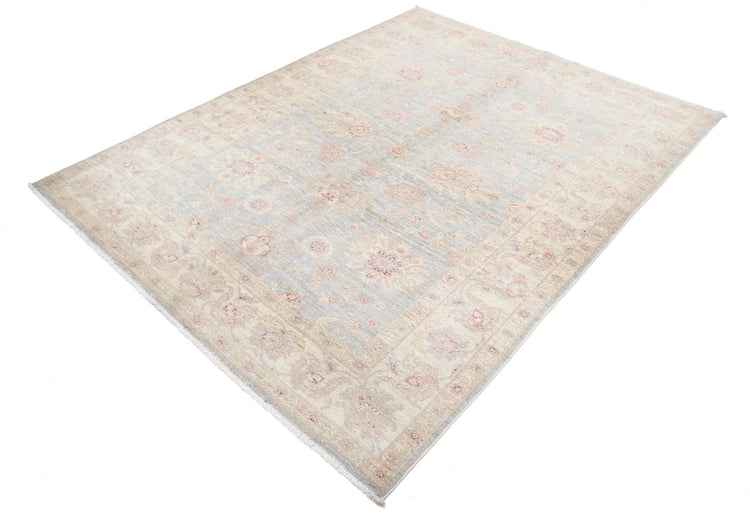 Traditional Hand Knotted Ziegler Farhan Wool Rug of Size 5'8'' X 7'4'' in Grey and Ivory Colors - Made in Afghanistan