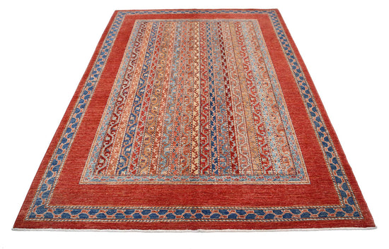 Traditional Hand Knotted Shaal Farhan Wool Rug of Size 5'9'' X 7'10'' in Multi and Multi Colors - Made in Afghanistan