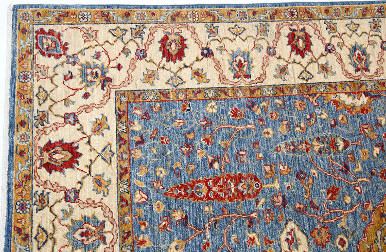 Traditional Hand Knotted Ziegler Farhan Wool Rug of Size 5'9'' X 7'10'' in Blue and Ivory Colors - Made in Afghanistan