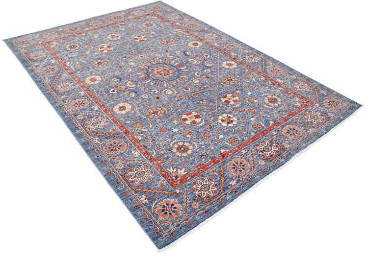 Traditional Hand Knotted Ziegler Farhan Wool Rug of Size 5'8'' X 7'10'' in Blue and Blue Colors - Made in Afghanistan