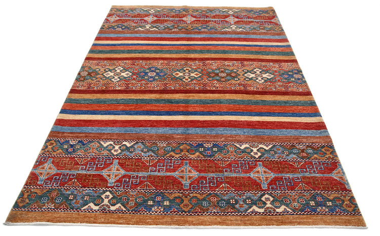 Traditional Hand Knotted Khurjeen Farhan Wool Rug of Size 5'9'' X 7'9'' in Multi and Multi Colors - Made in Afghanistan