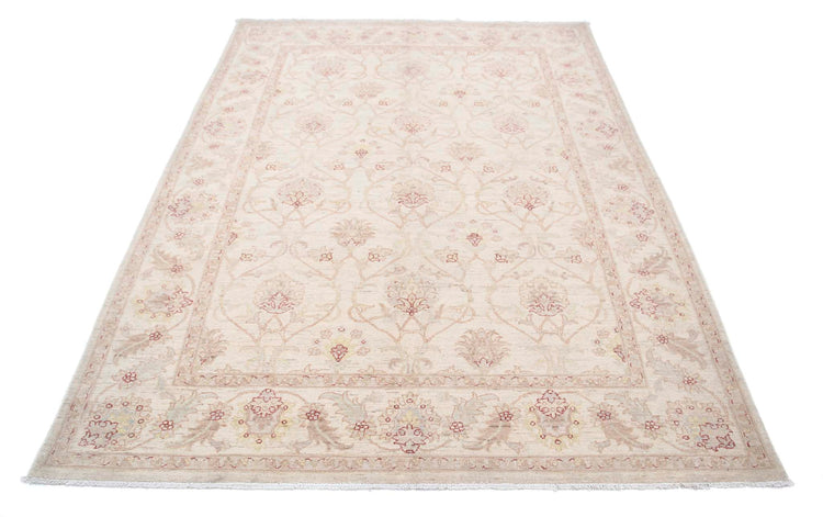 Traditional Hand Knotted Serenity Farhan Wool Rug of Size 5'6'' X 7'9'' in Ivory and Ivory Colors - Made in Afghanistan