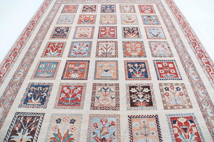 Traditional Hand Knotted Ziegler Farhan Wool Rug of Size 8'10'' X 11'3'' in Ivory and Red Colors - Made in Afghanistan