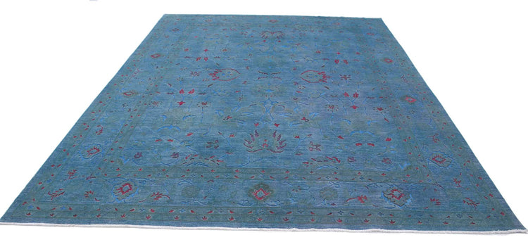 Transitional Hand Knotted Onyx Farhan Wool Rug of Size 9'0'' X 11'5'' in Blue and Red Colors - Made in Afghanistan