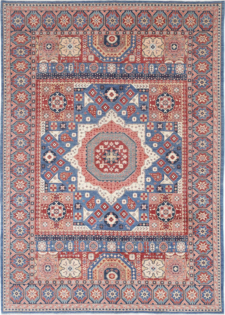 Traditional Hand Knotted Mamluk Farhan Wool Rug of Size 9'11'' X 14'0'' in Blue and Rust Colors - Made in Afghanistan
