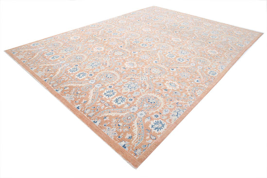 Transitional Hand Knotted Artemix Farhan Wool Rug of Size 9'10'' X 13'6'' in Brown and Blue Colors - Made in Afghanistan
