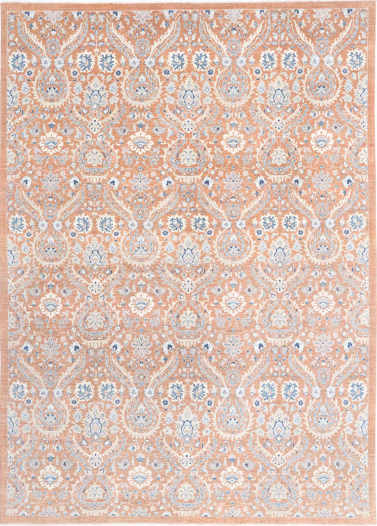Transitional Hand Knotted Artemix Farhan Wool Rug of Size 9'10'' X 13'6'' in Brown and Blue Colors - Made in Afghanistan