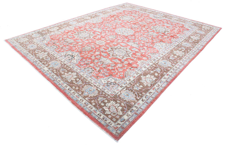 Traditional Hand Knotted Ziegler Farhan Wool Rug of Size 9'6'' X 12'3'' in Rust and Brown Colors - Made in Afghanistan