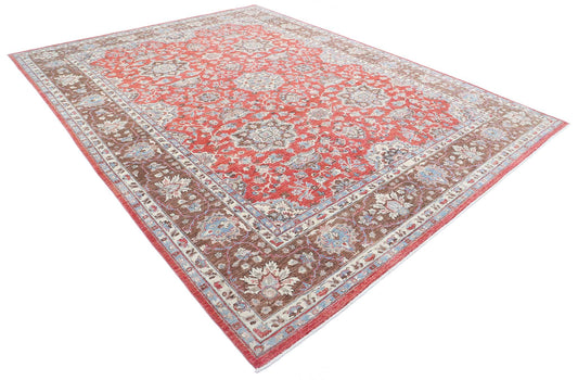 Traditional Hand Knotted Ziegler Farhan Wool Rug of Size 9'6'' X 12'3'' in Rust and Brown Colors - Made in Afghanistan