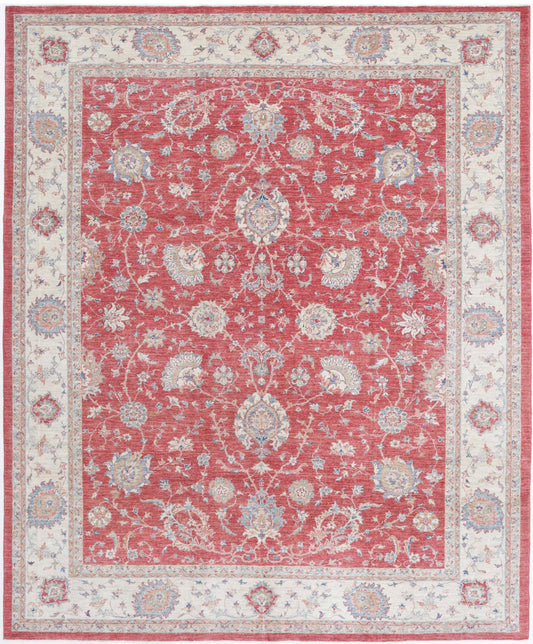 Traditional Hand Knotted Ziegler Farhan Wool Rug of Size 8'2'' X 10'0'' in Red and Ivory Colors - Made in Afghanistan