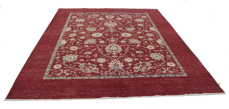 Traditional Hand Knotted Ziegler Farhan Wool Rug of Size 8'1'' X 9'6'' in Red and Red Colors - Made in Afghanistan