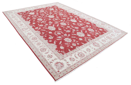 Traditional Hand Knotted Ziegler Farhan Wool Rug of Size 8'2'' X 10'11'' in Red and Ivory Colors - Made in Afghanistan