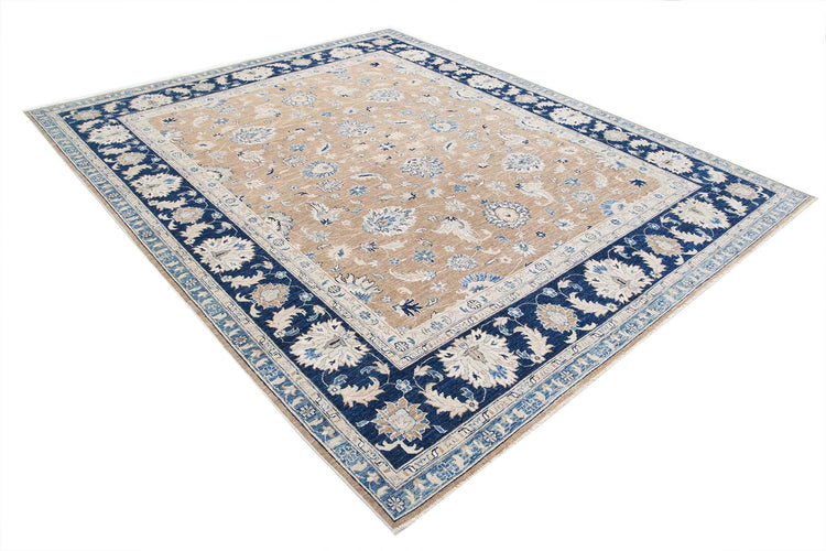 Traditional Hand Knotted Ziegler Farhan Wool Rug of Size 8'2'' X 9'11'' in Brown and Blue Colors - Made in Afghanistan