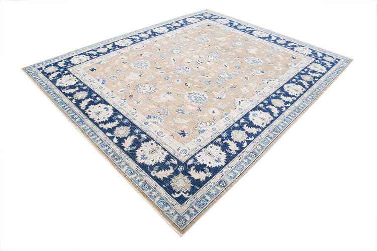 Traditional Hand Knotted Ziegler Farhan Wool Rug of Size 8'2'' X 9'11'' in Brown and Blue Colors - Made in Afghanistan