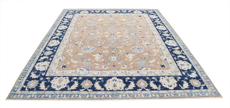 Traditional Hand Knotted Ziegler Farhan Wool Rug of Size 8'2'' X 9'11'' in Brown and Blue Colors - Made in Afghanistan