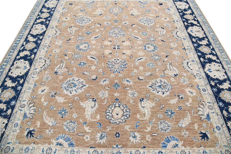 Traditional Hand Knotted Ziegler Farhan Wool Rug of Size 8'2'' X 9'11'' in Brown and Blue Colors - Made in Afghanistan