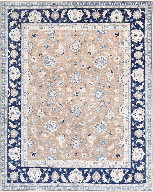 Traditional Hand Knotted Ziegler Farhan Wool Rug of Size 8'2'' X 9'11'' in Brown and Blue Colors - Made in Afghanistan